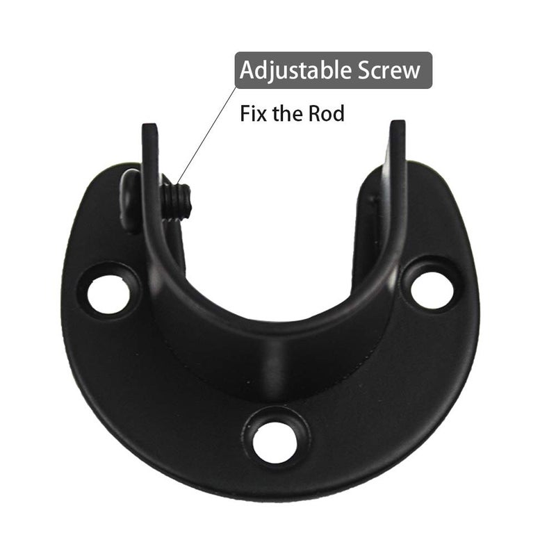 ZipSeven Zip Seven 1-5/16 Shower Closet Rod Holder Set U Shaped Hanging Rod Flange Socket Heavy Duty Curtain Pole Bracket Supports Stainless Steel Matte Black 4 Pack (Black, Big) - Image 2